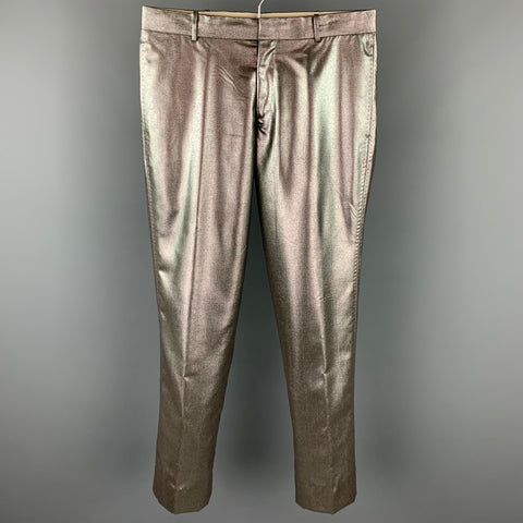 R. SCOTT FRENCH Size 31 Silver Metallic Wool / Polyester Zip Fly Dress Pants
