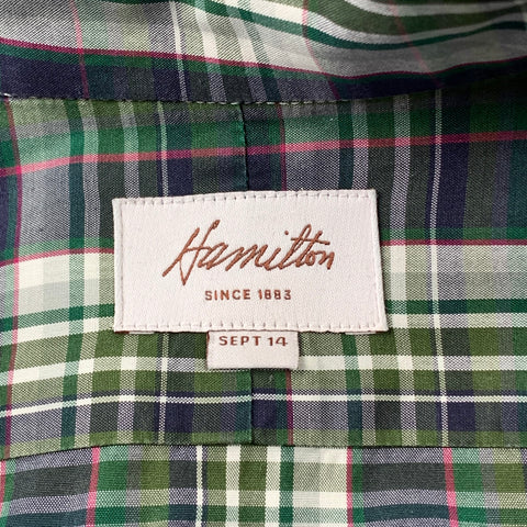 HAMILTON Size L Green & Navy Plaid Cotton Button Down Long Sleeve Shirt