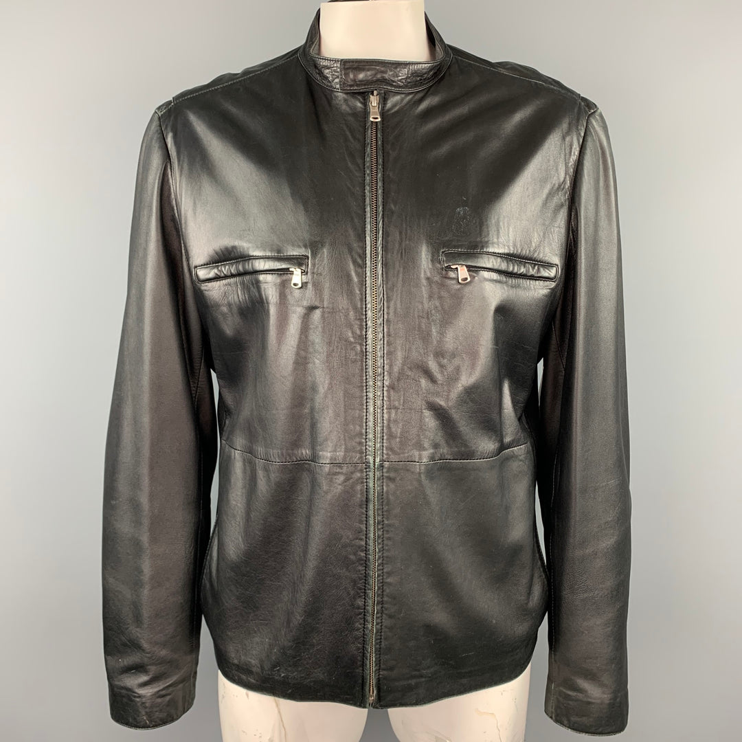 THEORY Size XXL Black Leather Zip Up Jacket