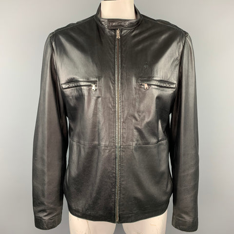 THEORY Size XXL Black Leather Zip Up Jacket