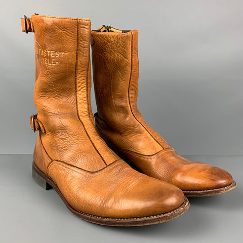 TRIUMPH by PAUL SMITH Size 12 Tan Leather Motorcycle Boots
