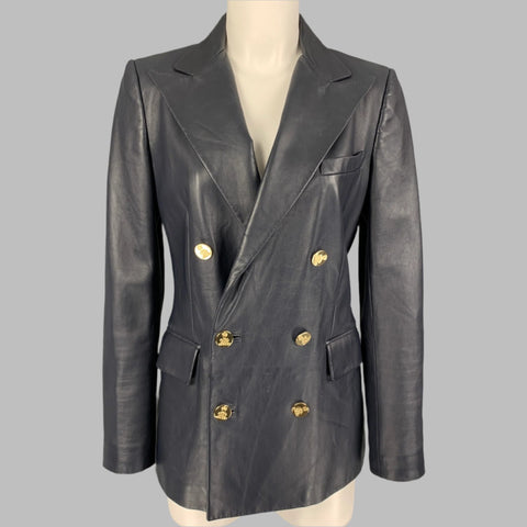 RALPH LAUREN Collection Size 8 Navy Lamb Skin Double Breasted Camden Jacket