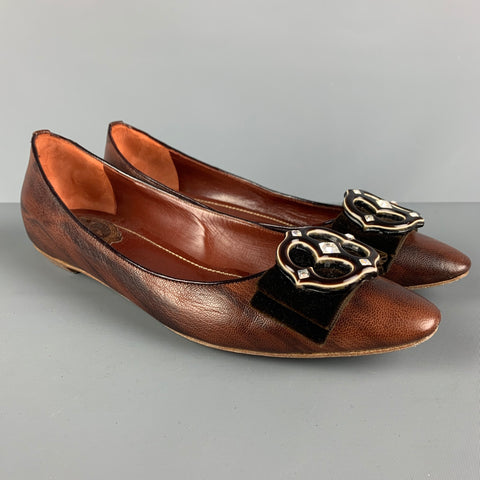 RENE CAOVILLA Zapatos planos con adornos de terciopelo marrón talla 8.5
