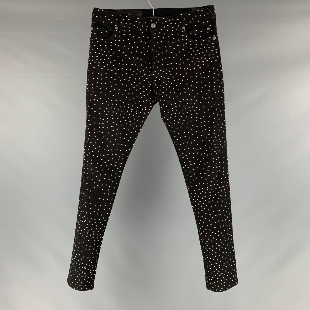 BALMAIN Size 30 Black Studded Cotton  Elastane Button Fly Jeans