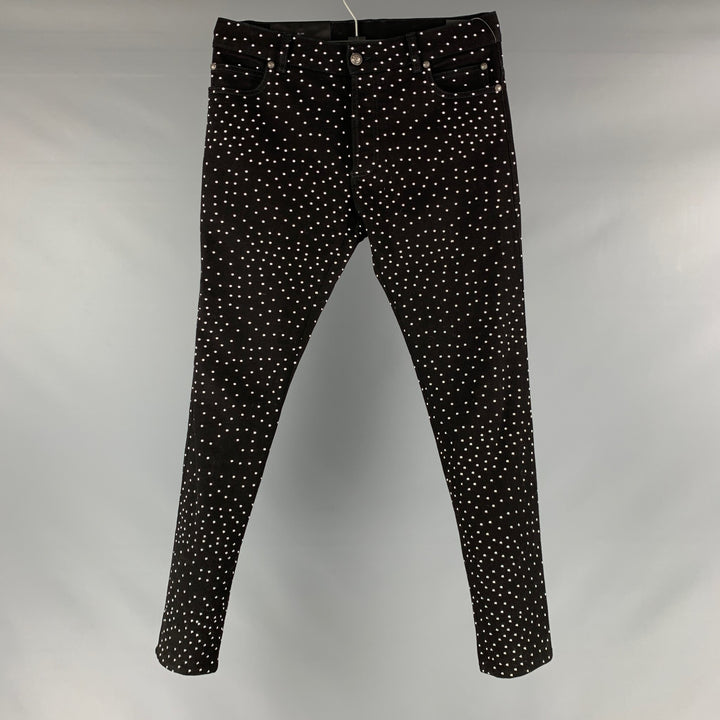 BALMAIN Size 30 Black Studded Cotton  Elastane Button Fly Jeans