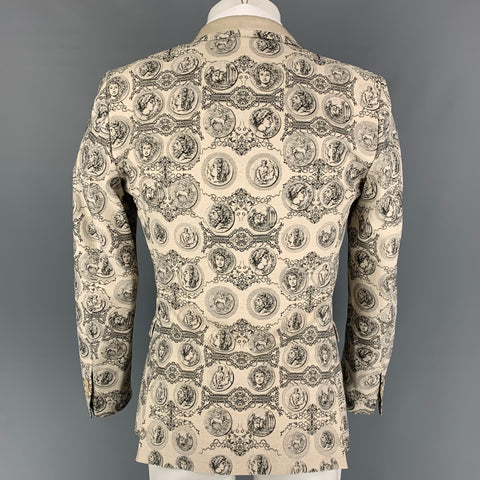 DOLCE & GABBANA Size 38 Light Gray Black Print Cotton Blend Sport Coat