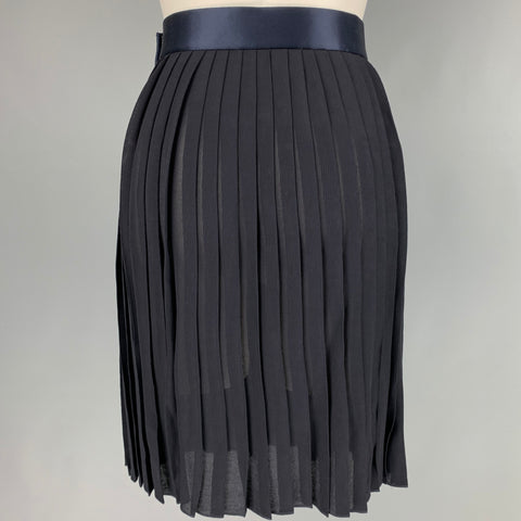 DONNA KARAN Size 8 Navy Rayon Pleated Below Knee Skirt