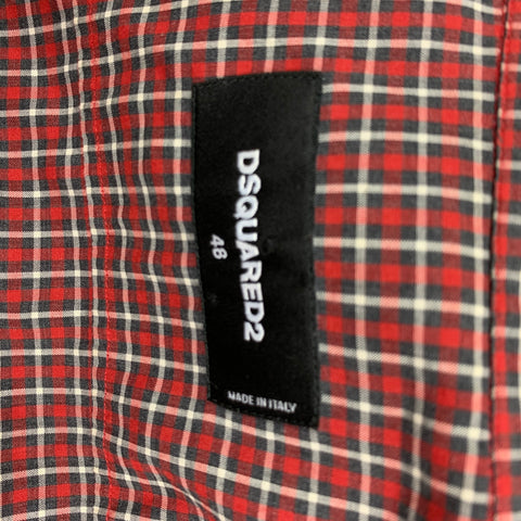 DSQUARED2 Size L Red Black White Checkered Cotton Short Sleeve Shirt