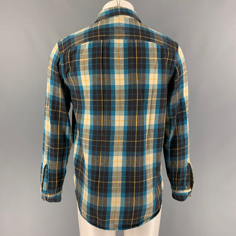 RRL by RALPH LAUREN Size M Blue Brown Plaid Cotton Flanel Long Sleeve Shirt