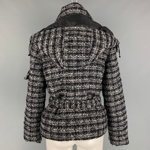 EMPORIO ARMANI Taille 4 Veste à capuche tissée en laine noire blanche grise