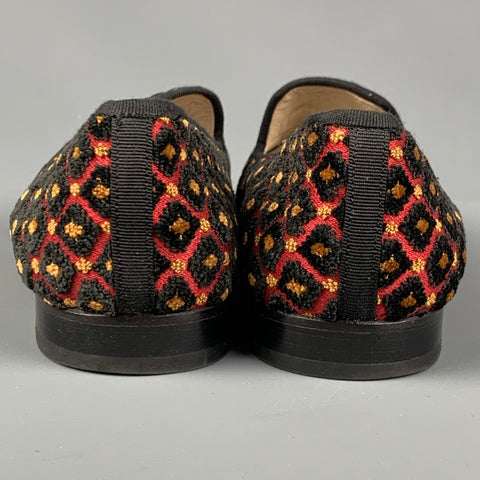 STUBBS &amp; WOOTTON Talla 10 Mocasines planos con textura de terciopelo rojo negro