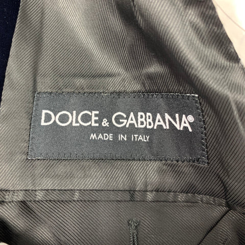 DOLCE & GABBANA Size 42 Navy Black Velvet Cotton Blend Sport Coat