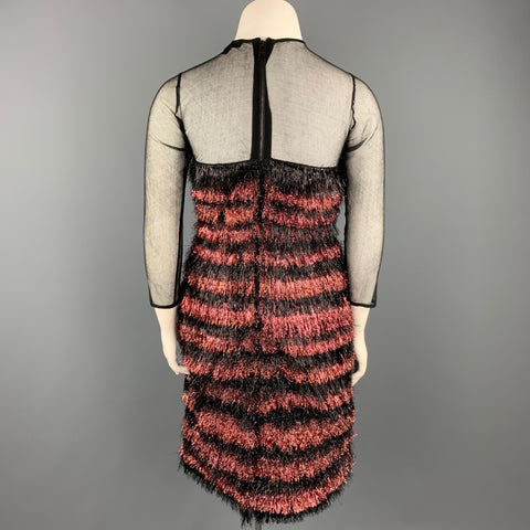 BURBERRY PRORSUM F/W 12 Size 10 Black & Pink Nylon / Polyester Tinsel Illusion Eyelash Dress