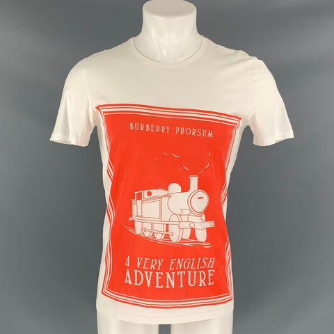 BURBERRY PRORSUM Spring 2015 Size XS Red & White Graphic Cotton T-shirt