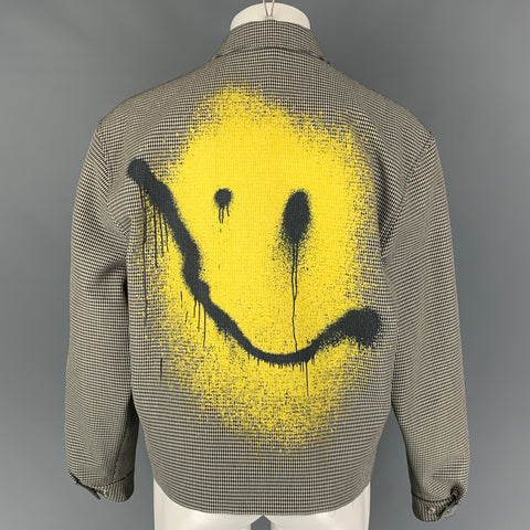 ALEXANDER WANG SS 19 Size M Black White Yellow Houndstooth Smiley Face Jacket