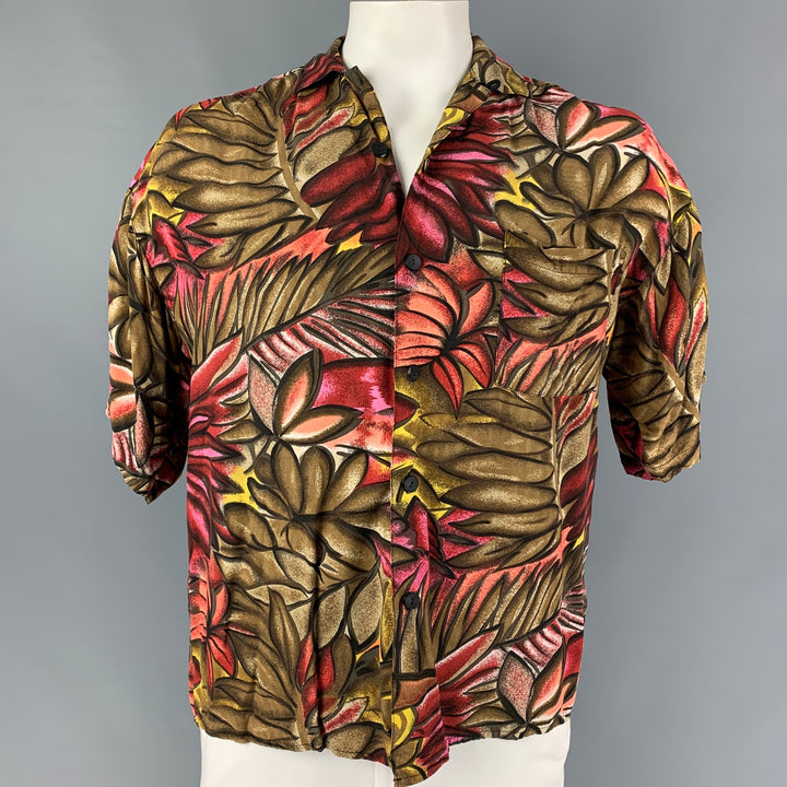 SUNDAY DRIVERS Size L Red Brown Leaf Print Rayon Short Sleeve Shirt