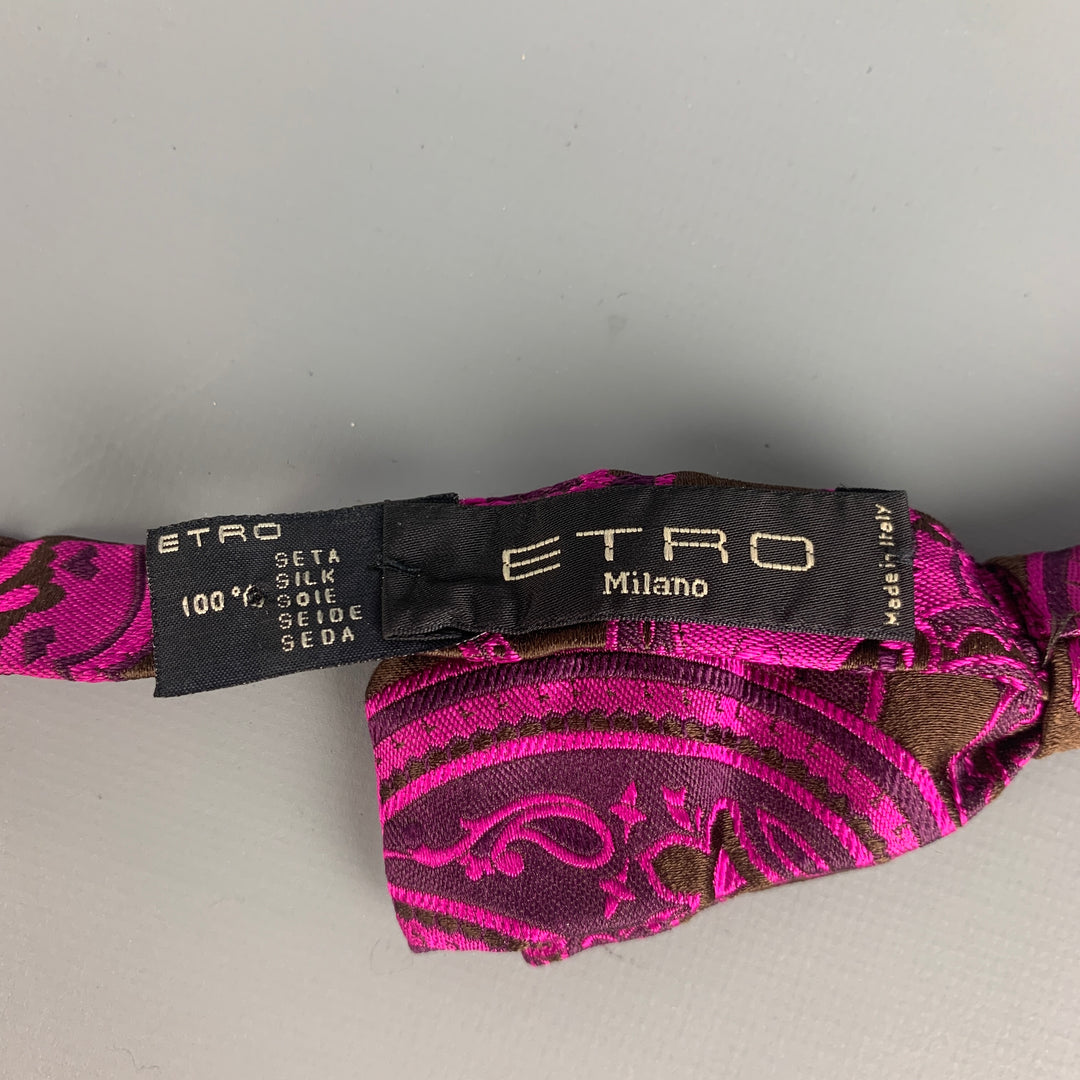 ETRO Size One Size Fuschia Brown Paisley Silk Bow Tie