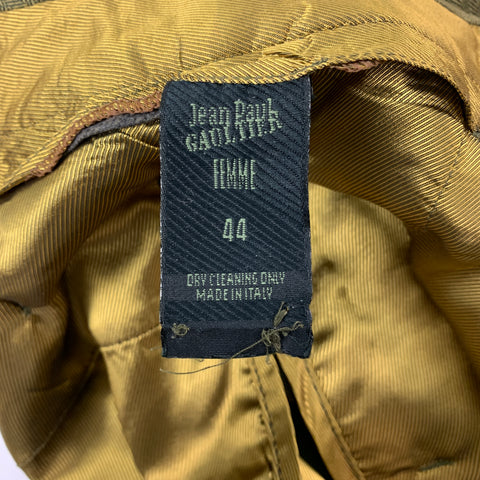 JEAN PAUL GAULTIER Size 8 Olive Black Herringbone High Waisted Pleated Dress Pants