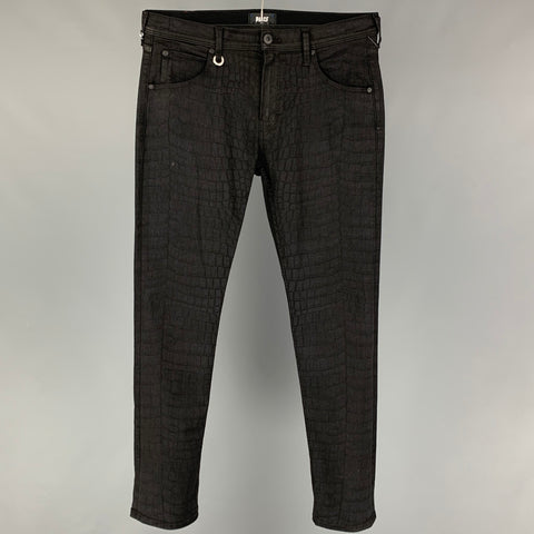 PAIGE Size 34 Black Black Faux Alligator Skin Print Cotton Blend Jeans