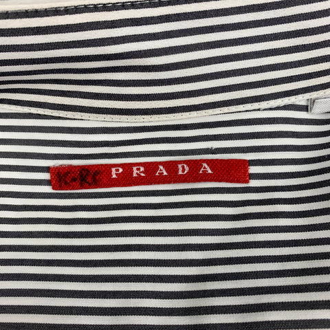 PRADA Size M Navy & White Stripe Cotton Short Sleeve Shirt