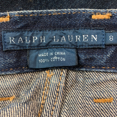 RALPH LAUREN Size 8 Navy Cotton Distressed Pencil Below Knee Skirt