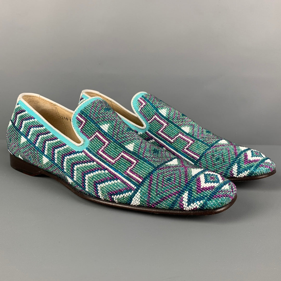 DONALD J PLINER Size 9 Turquoise Purple Beaded Leather Slip On Loafers