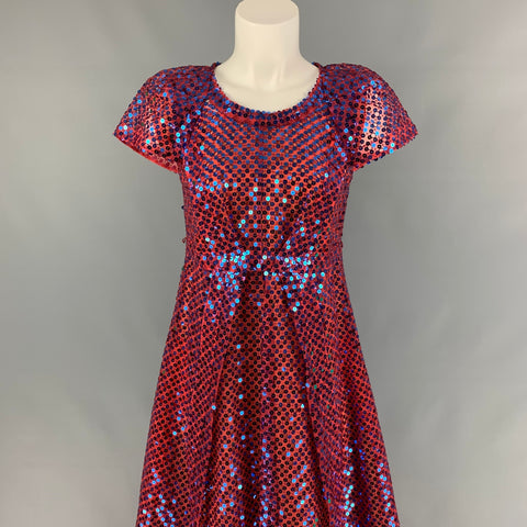 MARC JACOBS Size 2 Orange & Blue Polyester Blend Sequined Shift Dress