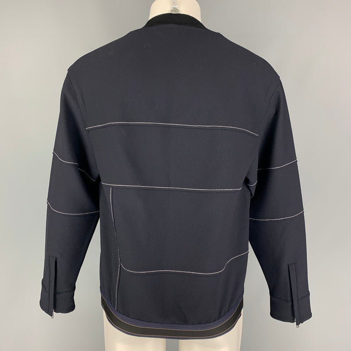 3.1 PHILLIP LIM Size S Navy Contrast Stitch Polyester Blend Crew-Neck Pullover