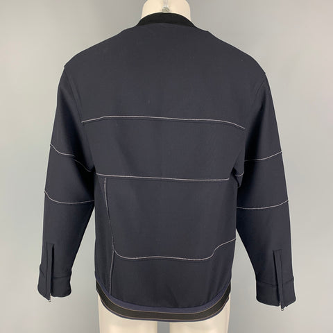 3.1 PHILLIP LIM Taille S Pull à col rond en mélange de polyester à points contrastés bleu marine