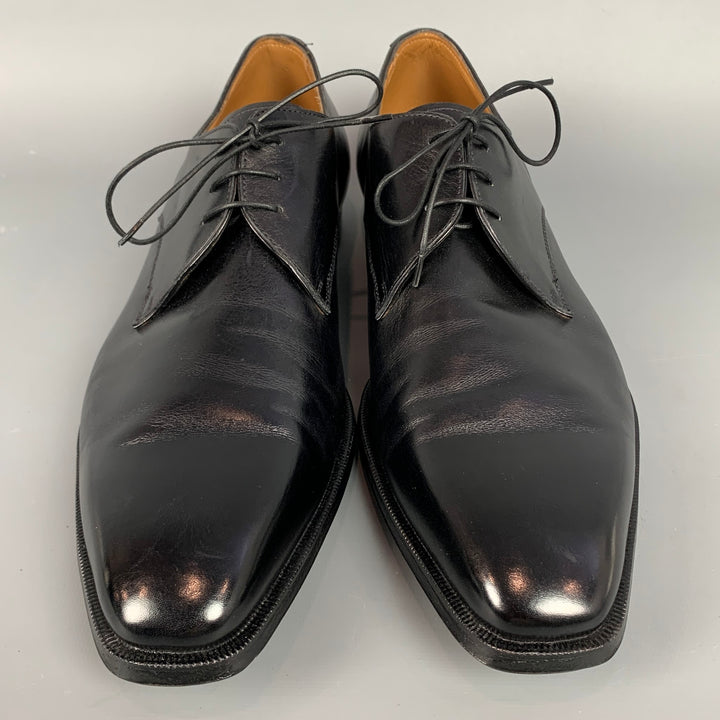 GRAVATI Size 12.5 Black Leather Lace Up Dress Shoes