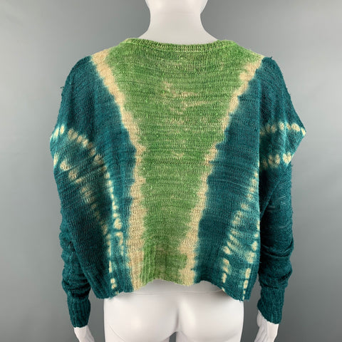 ALTUZARRA Size S Green Blue Silk Tie Dye Cropped Casual Top