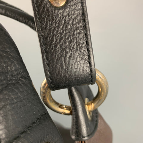 FURLA Brown Black Pebble Grain Leather Hobo Handbag