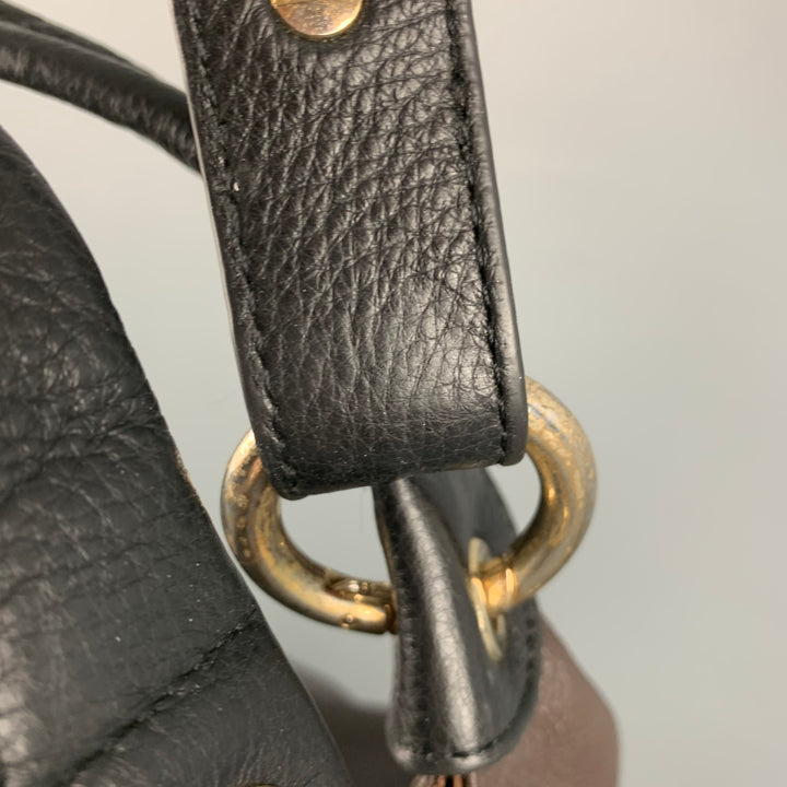 FURLA Brown Black Pebble Grain Leather Hobo Handbag