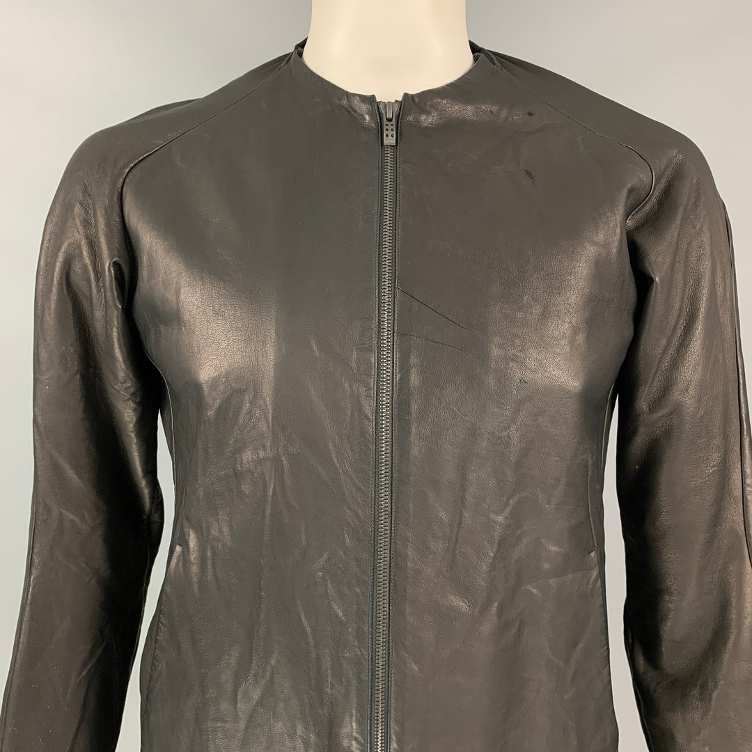 DEVOA Size L Black Unlined Leather Zip Up Jacket