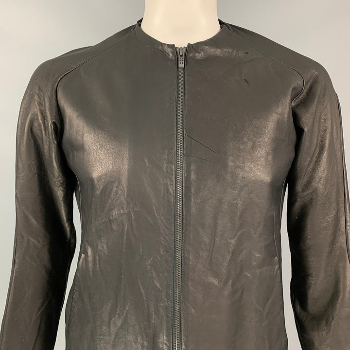 DEVOA Size L Black Unlined Leather Zip Up Jacket