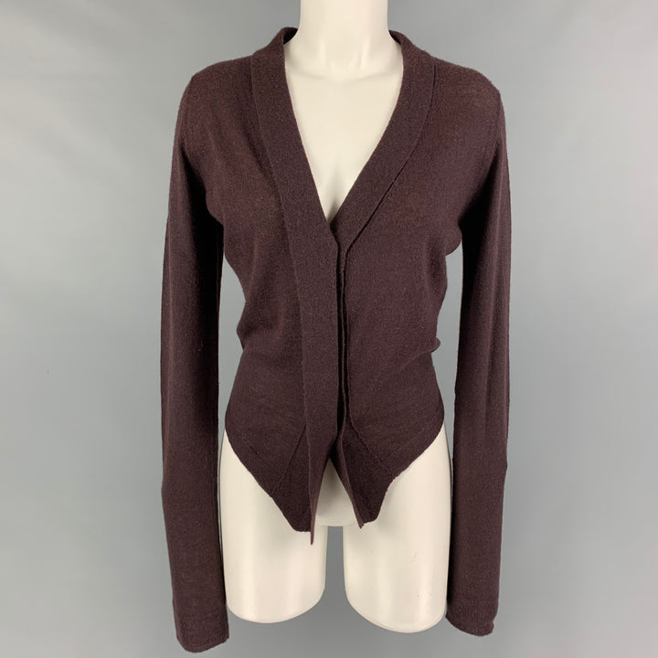 ANN DEMEULEMEESTER Size 6 Burgundy Cashmere Blend Knitted Cardigan