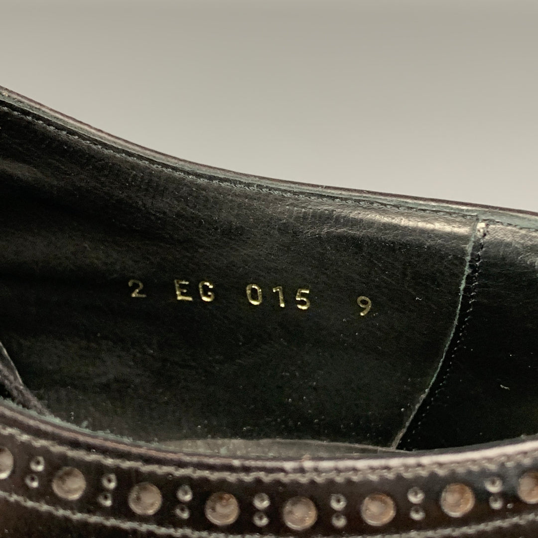 PRADA Taille 10 Chaussures à lacets en cuir à bout d'aile noir et marron