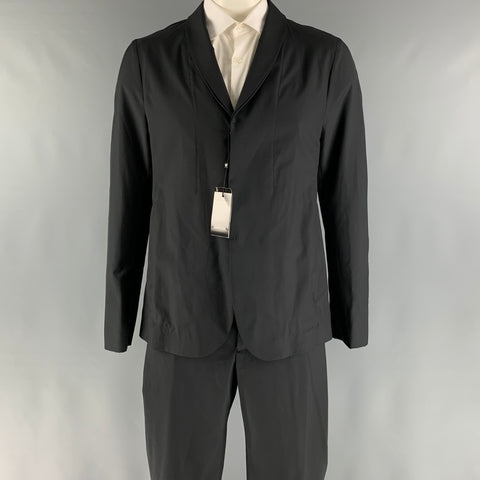 EMPORIO ARMANI  Size 44 Black Solid Wool Silk Shawl Collar 38 33 Suit