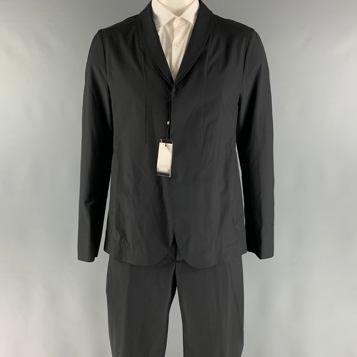 EMPORIO ARMANI  Size 44 Black Solid Wool Silk Shawl Collar 38 33 Suit