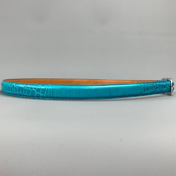 RALPH LAUREN Cinturón pitillo de cuero en relieve verde azulado talla M