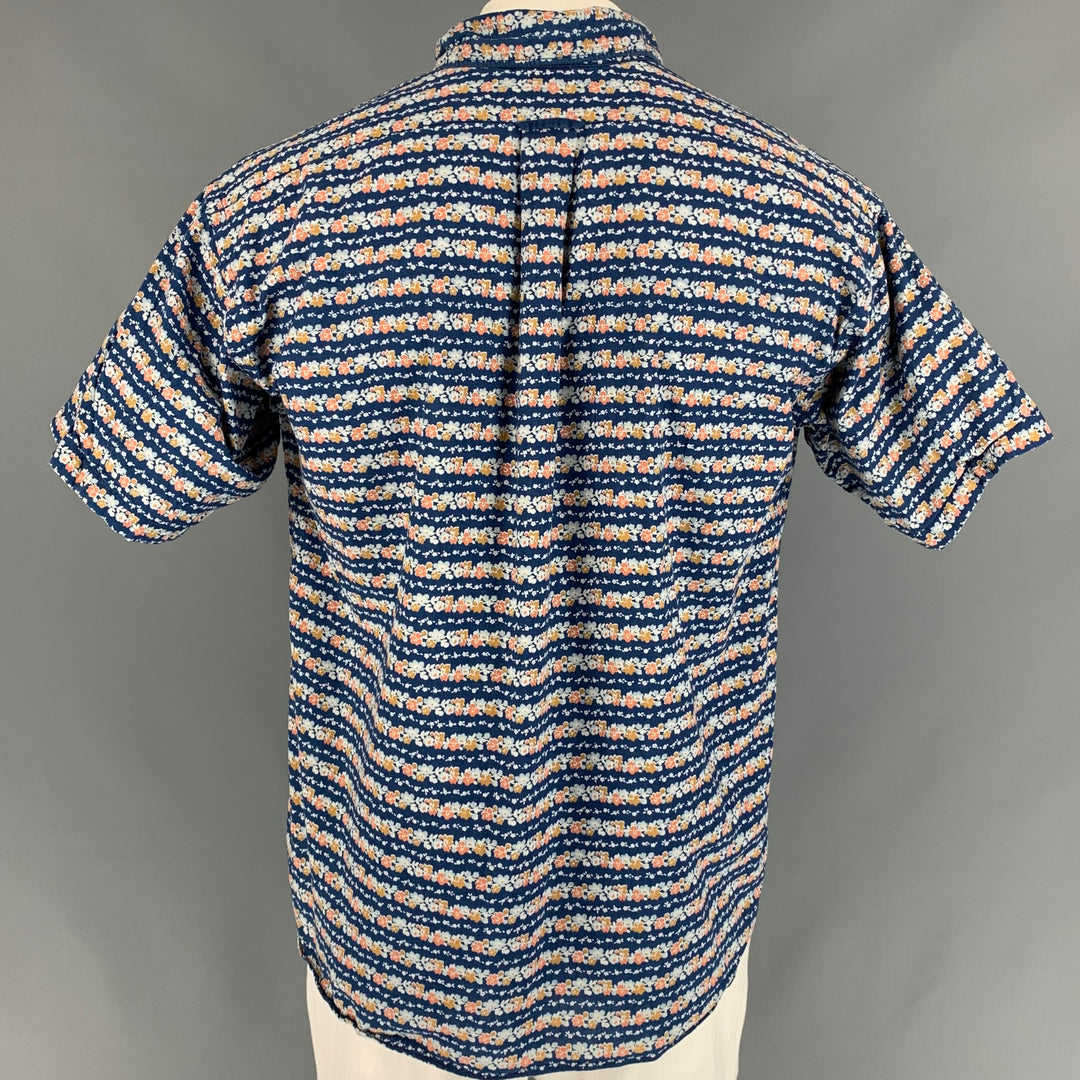 45rpm Size L Navy & Orange Floral Cotton Pop-Over Short Sleeve Shirt