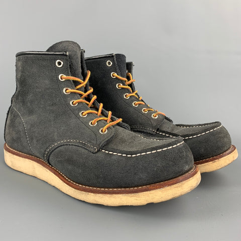 RED WING Size 9 Charcoal Contrast Stitch Suede Worker Boots