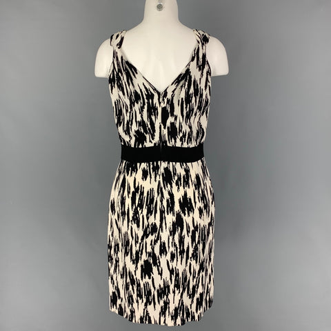 OSCAR DE LA RENTA SS 11 Size 10 Black White Silk Print Sleeveless Sheath Dress