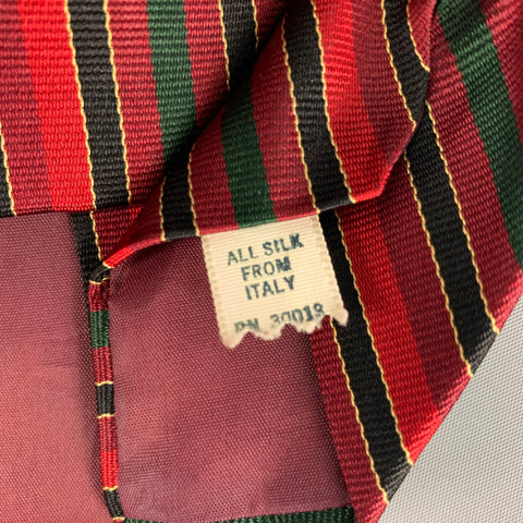 PAUL STUART Red Black Green Diagonal Stripe Silk Tie
