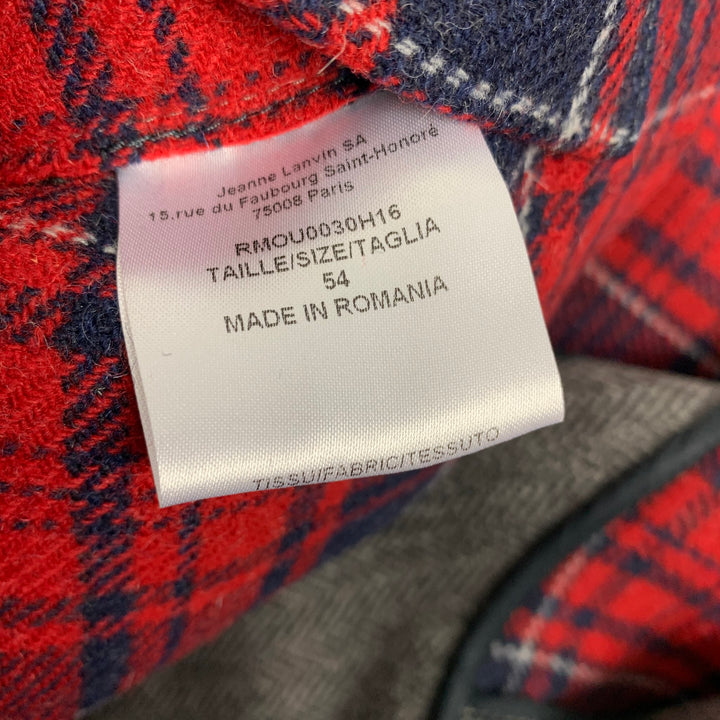 LANVIN Talla 44 Chaqueta con capucha de lana / poliamida en espiga gris y negra