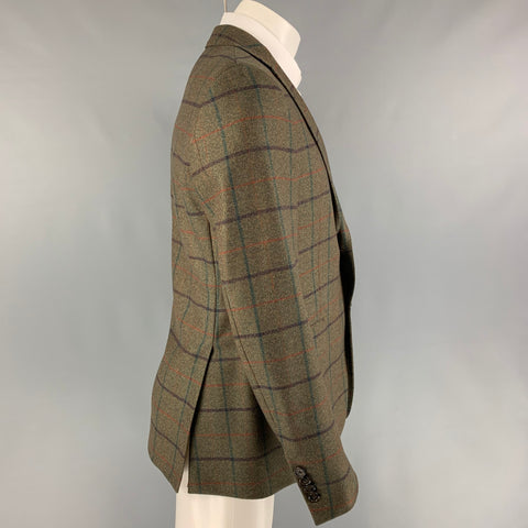 ETRO Size 38 Olive Window Pane Wool Sport Coat
