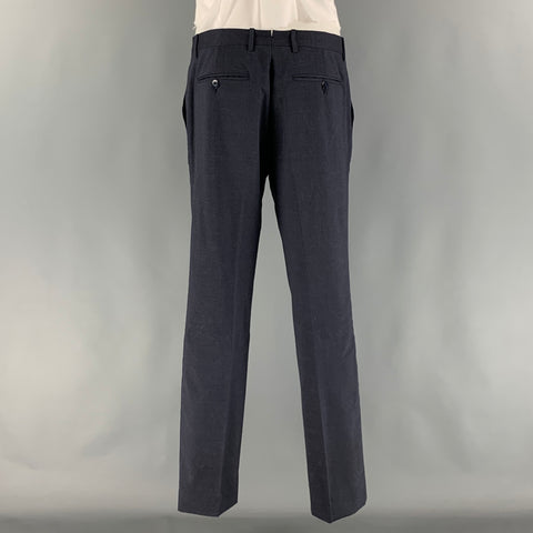 ETRO Size 38 Navy Paisley Wool  Elastane Notch Lapel 32 31 Suit