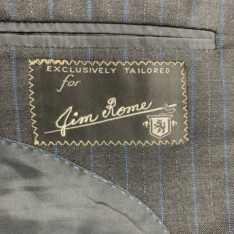 DAVID AUGUST Size 40 Charcoal & Blue Stripe Wool Notch Lapel 34 x 30 Suit