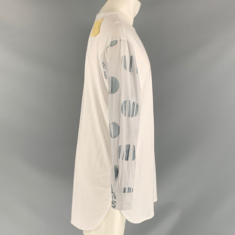 Y's by YOHJI YAMAMOTO Size M White Grey Mixed Fabrics Cotton Crew-Neck Pullover