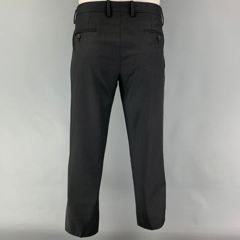 DOLCE & GABBANA Size 42 Black Contrast Stitch Wool Peak Lapel 3 Piece Suit
